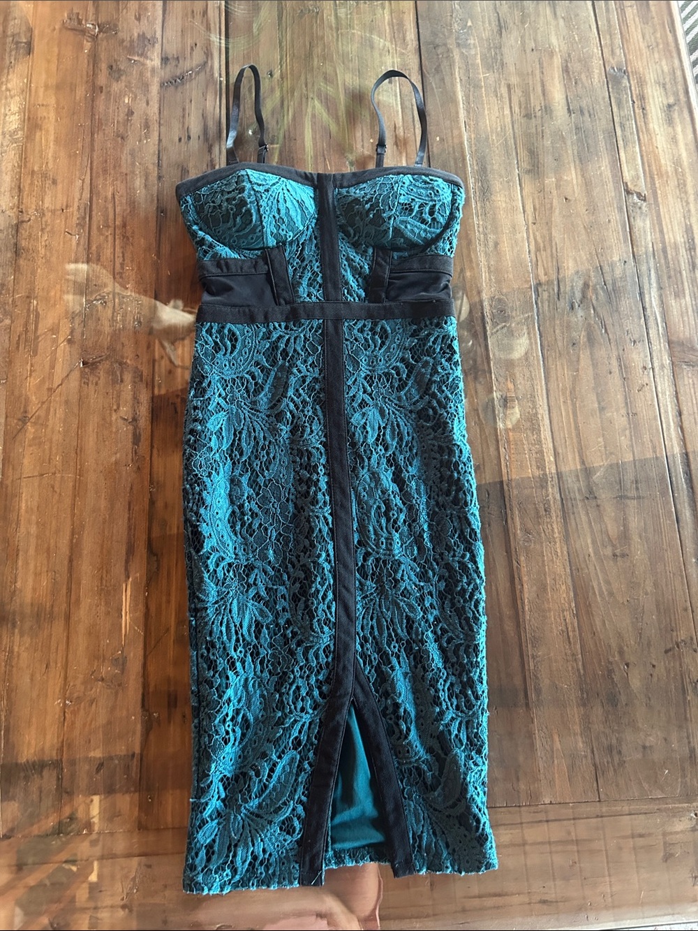 Teal Lace Bodycon Midi Dress - Women